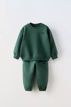 Вышитая кофта и спортивные брюки в комплекте ZARA, зеленый