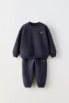 Вышитая кофта и спортивные брюки в комплекте ZARA, темно-синий