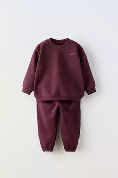 Вышитая кофта и спортивные брюки в комплекте ZARA, бордовый