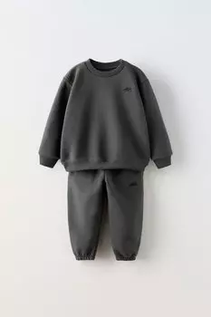 Вышитая кофта и спортивные брюки в комплекте ZARA, антрацитово-серый