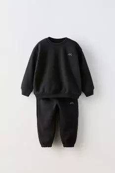 Вышитая кофта и спортивные брюки в комплекте ZARA, черный