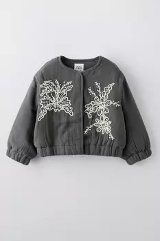 Вышитая куртка-бомбер ZARA, антрацитово-серый