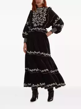 Вышитая многоярусная юбка миди FARM Rio, черный