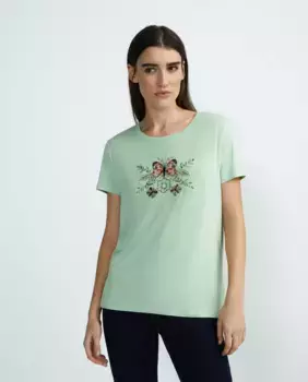 Вышитая однотонная женская футболка Zermatt, зеленый