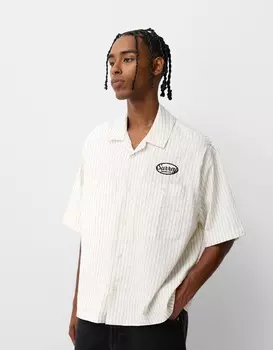 Вышитая полосатая рубашка с коротким рукавом Bershka, белый