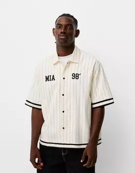 Вышитая полосатая рубашка с коротким рукавом Bershka, бежевый