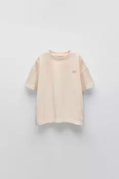 Вышитая потертая футболка ZARA, экрю