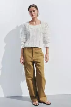 Вышитая романтическая блузка ZARA, экрю