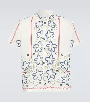 Вышитая рубашка из хлопка и льна Bode, белый