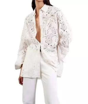 Вышитая рубашка из поплина Mael в цвете слоновой кости с узором пейсли NILI LOTAN