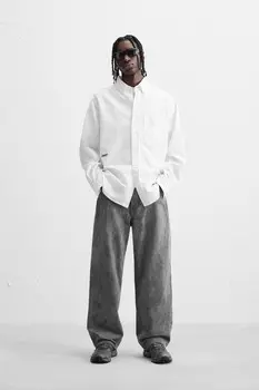 Вышитая рубашка оксфорд ZARA, белый