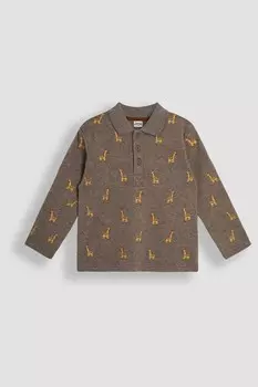 Вышитая рубашка поло с длинным рукавом Jojo Maman Bb, коричневый