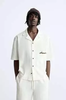Вышитая рубашка с карманом ZARA, экрю