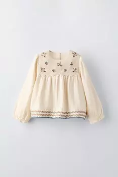 Вышитая рубашка ZARA, экрю