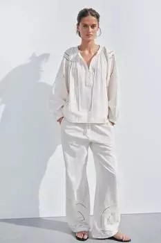 Вышитая рубашка ZARA, экрю
