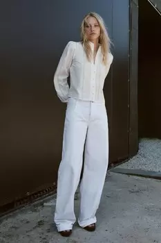 Вышитая рубашка ZARA, белый