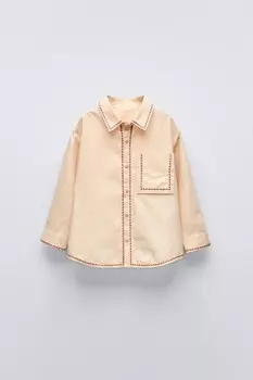 Вышитая рубашка ZARA, бежевый