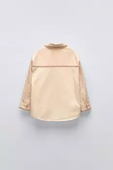 Вышитая рубашка ZARA, бежевый