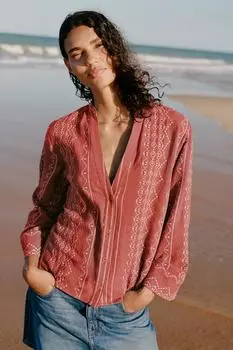 Вышитая рубашка ZARA, цвет Brick