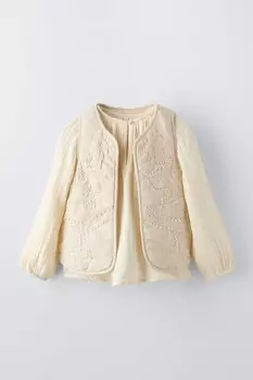 Вышитая рубашка-жилет ZARA, песочный