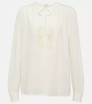 Вышитая шелковая блузка Etro, белый