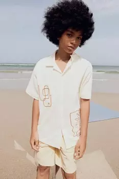 Вышитая текстурная рубашка ZARA, экрю