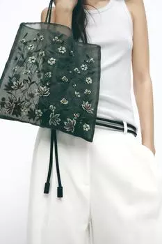 Вышитая тканевая сумка ZARA, синий