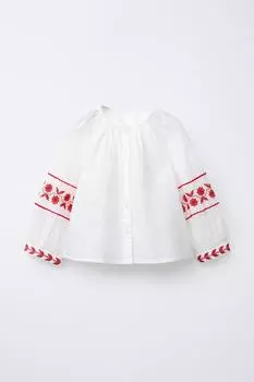 Вышитая точечная сетчатая рубашка ZARA, устрично-белый