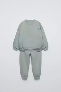 Вышитая толстовка и комплект для бега трусцой ZARA, цвет Blue/Grey