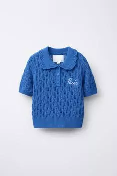 Вышитая трикотажная рубашка поло ZARA, цвет Bluish