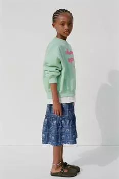 Вышитая юбка миди ZARA, синий