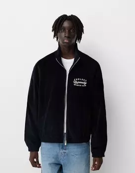 Вышитая вельветовая куртка Bershka, синий