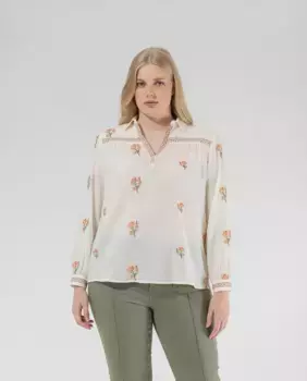 Вышитая женская блузка с рубашечным воротником October, цвет Crudo