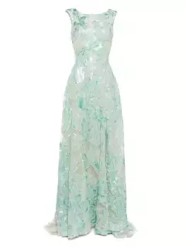 Вышитое длинное платье Saiid Kobeisy, зеленый