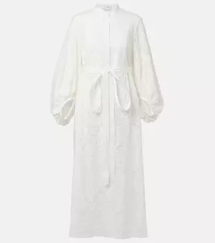 Вышитое хлопковое кружевное платье миди Erdem, слоновая кость