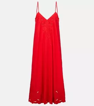 Вышитое хлопковое платье миди из поплина Juliet Dunn, красный