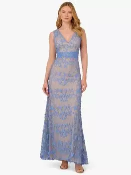 Вышитое кружевное платье с v-образным вырезом Adrianna Papell, цвет Peri Blue