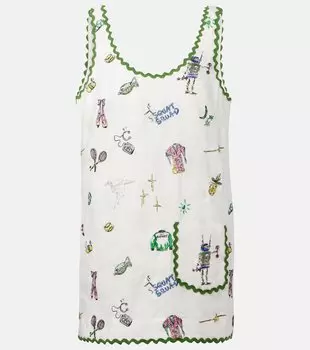 Вышитое льняное мини-платье Almais, кремовый