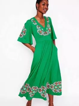 Вышитое майей платье-кимоно Boden, цвет Green/Pink/Red