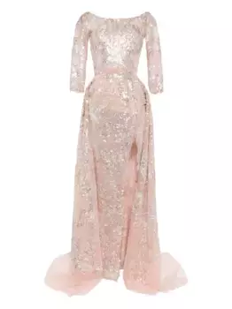 Вышитое макси-платье Saiid Kobeisy, розовый