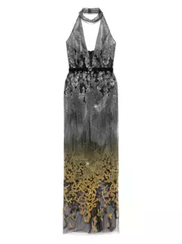Вышитое макси-платье Saiid Kobeisy, серебяный