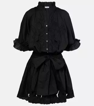 Вышитое мини-платье из хлопкового поплина Juliet Dunn, черный