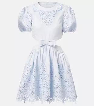 Вышитое мини-платье с вырезами и бантом Self-Portrait, синий