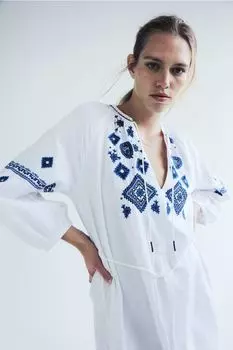 Вышитое платье H&M, белый