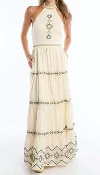 Вышитое платье-макси Miley Halter цвета экрю ALLISON NEW YORK, цвет ecru