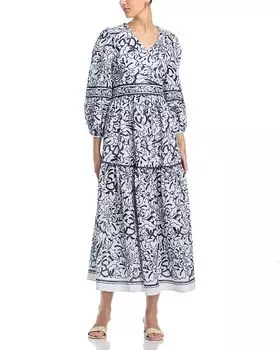 Вышитое платье макси с цветочным принтом Misook, синий