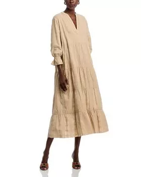 Вышитое платье миди с разрезом на горловине Area Stars, коричневый/бежевый