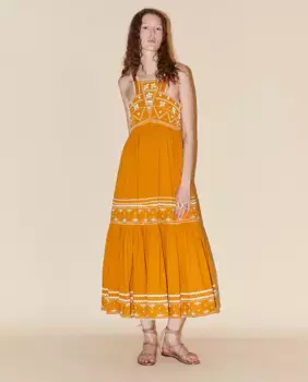 Вышитое платье с оборками Sfera, желтый