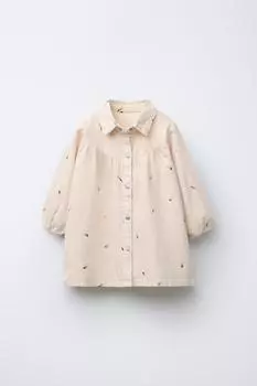 Вышитое саржевое платье с цветочным рисунком ZARA, экрю