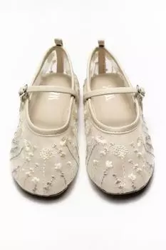 Вышитые балетки ZARA, цвет Ecru White